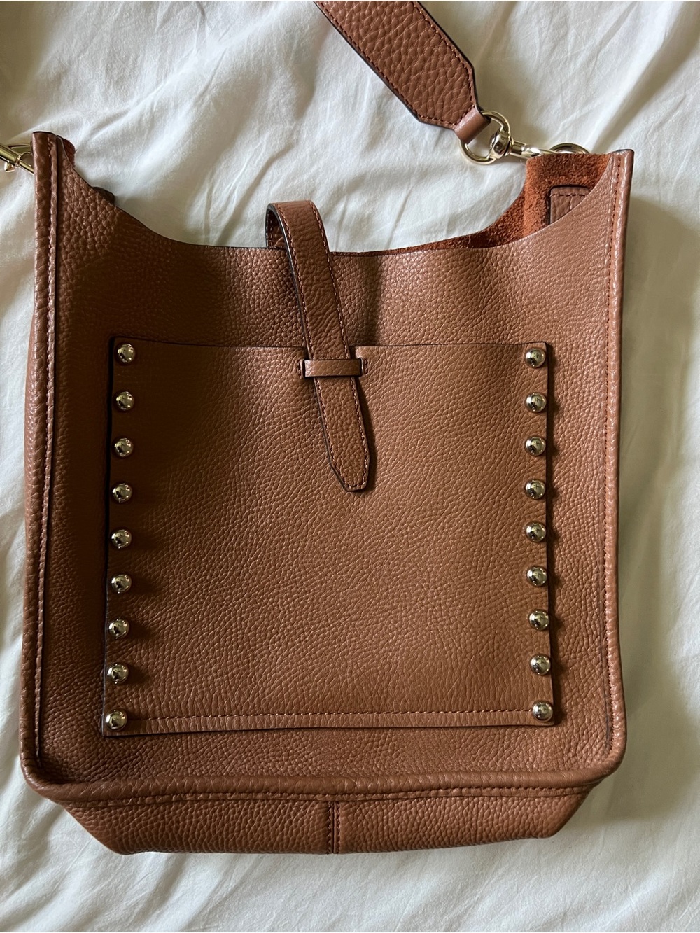 Rebecca Minkoff Brown Leather Gold Studded Hardware Feed Crossbody Purse - Picture 2 of 4